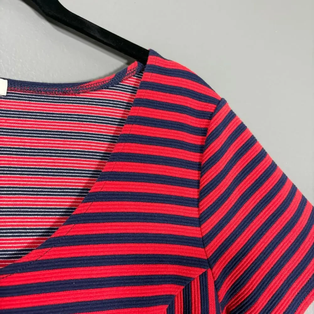 J Crew Women's Blue & Red Striped Preppy Nautical Dress - Size 8 - Pleated Skirt